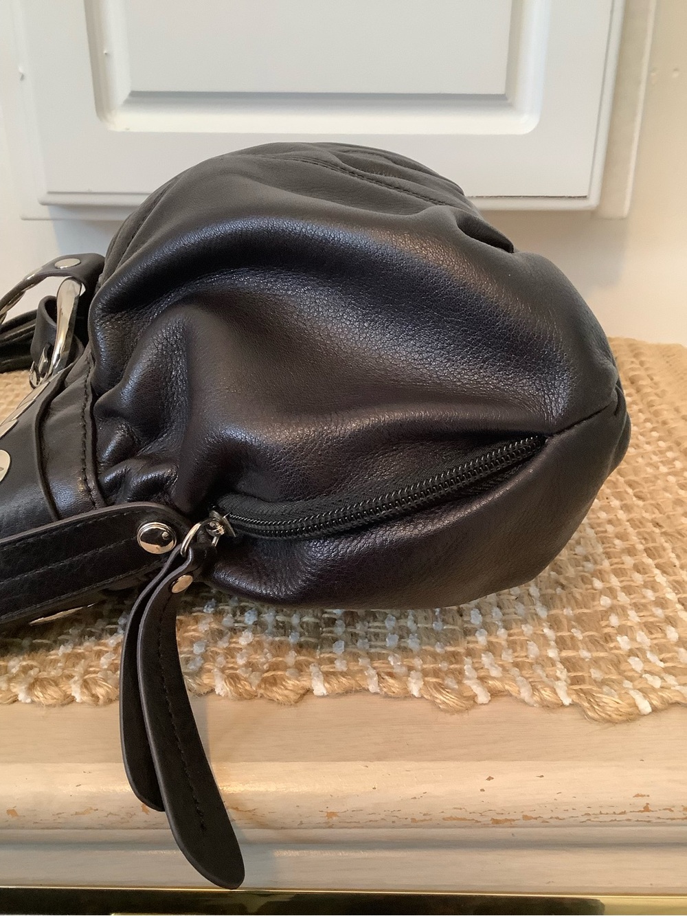 b. makowsky Black Leather Studded Hobo Shoulder Bag - Picture 6 of 7